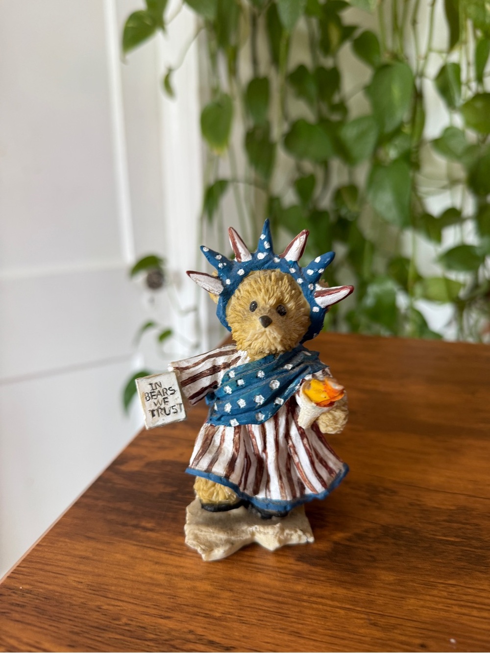 Patriotic Teddy Bear Statue - Blue & White Liberty Theme